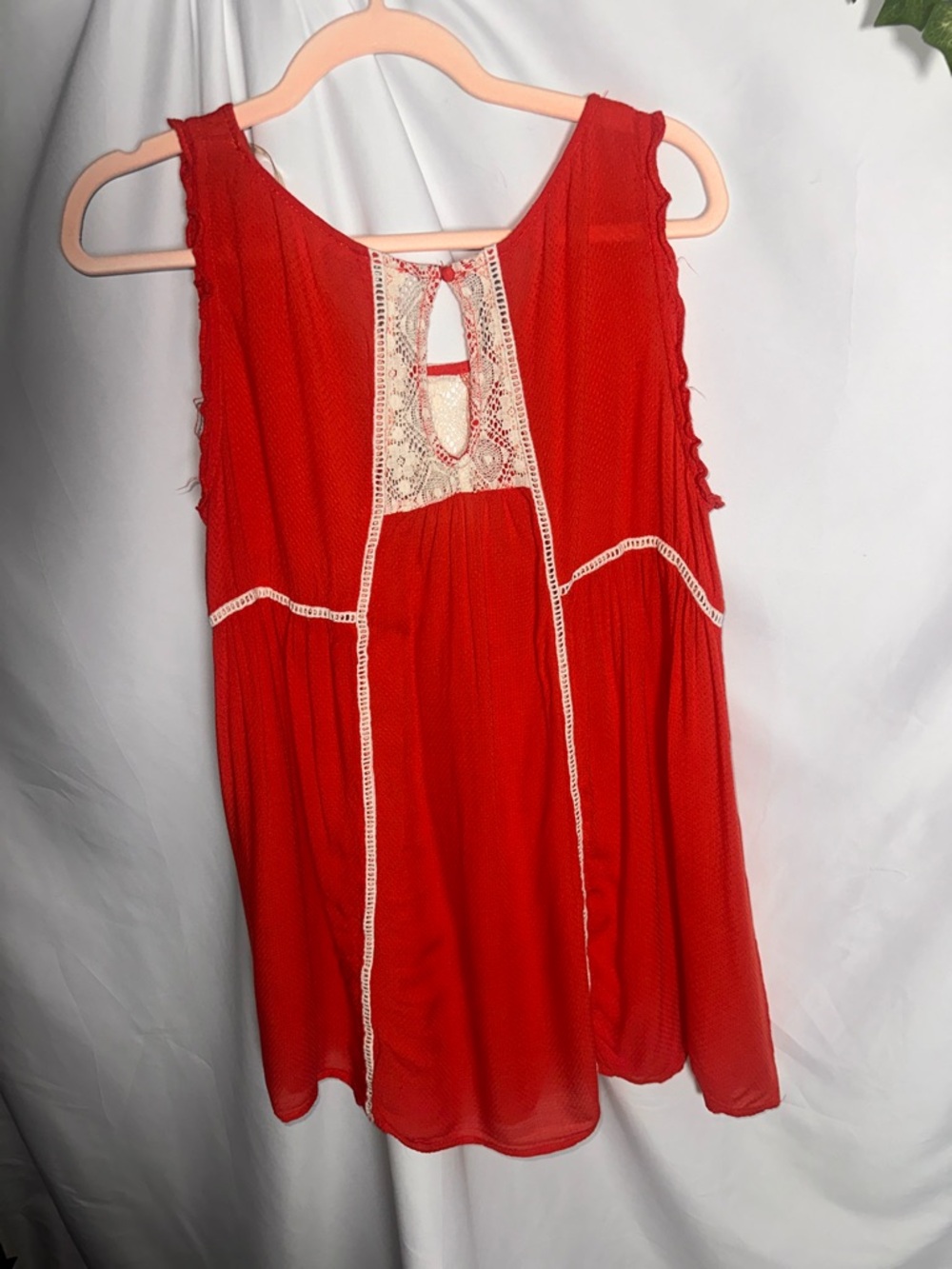 Umgee Red Tank Top with Cream Lace Insets - Picture 7 of 9